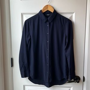 Uniqlo navy blue long sleeve Rayon blouse
